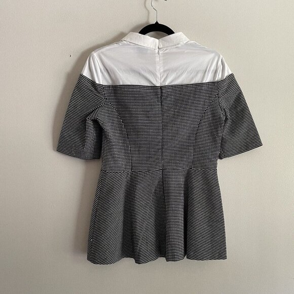 Pearl By Lela Rose Women 8 Black Checked Short Sleeve Poplin Combo Top NWT - Picture 11 of 13